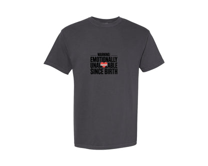 brand:Comfort Colors|color:Graphite|Warning Emotionally Unavailable Graphic T-Shirt