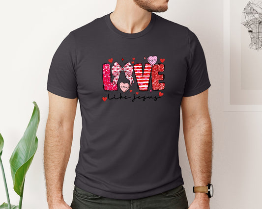 Love Like Jesus Valentines Coquette Graphic T-Shirt