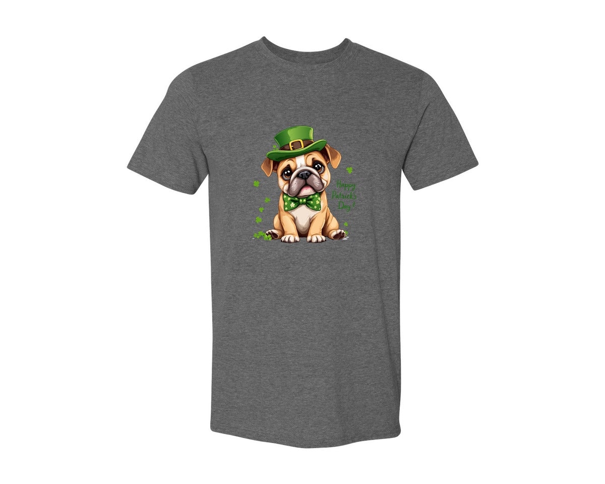 brand:Generic|color:Heather Dark Grey|St Patricks Day Bulldog Graphic T-Shirt