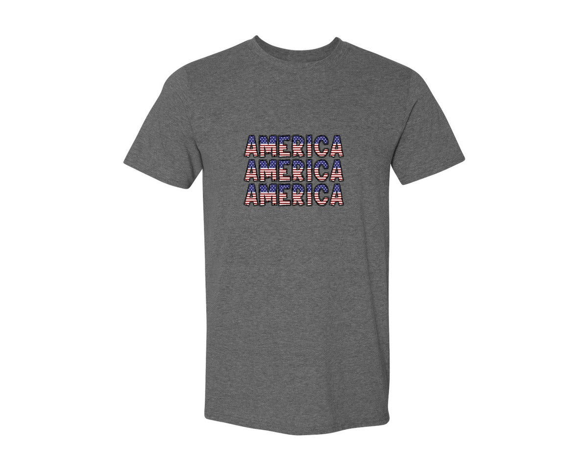 brand:Generic|color:Heather Dark Grey|America Glitter 4Th Of July Graphic T-Shirt