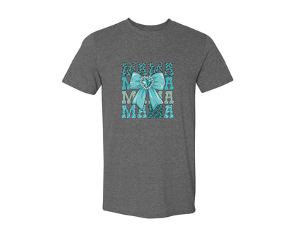 brand:Generic|color:Heather Dark Grey|Trendy Mama Leopard Print Bow 3 Graphic T-Shirt