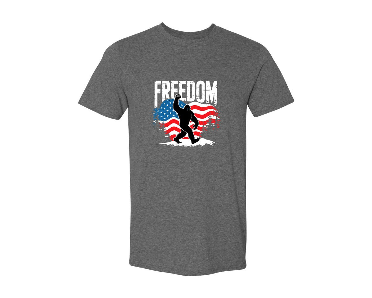 brand:Generic|color:Heather Dark Grey|Freedom Bigfoot Usa Flag 4Th Of July Graphic T-Shirt