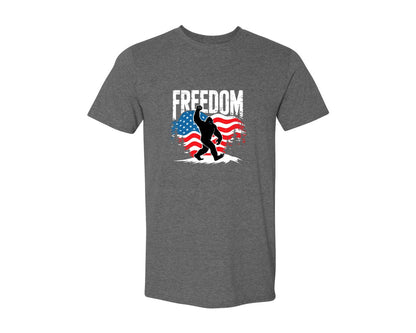 brand:Generic|color:Heather Dark Grey|Freedom Bigfoot Usa Flag 4Th Of July Graphic T-Shirt