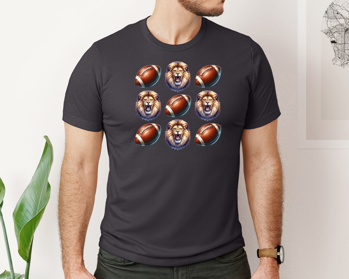 brand:Bella Canvas|color:Heather Dark Grey|Lions Football Mascot Game Day Graphic T-Shirt