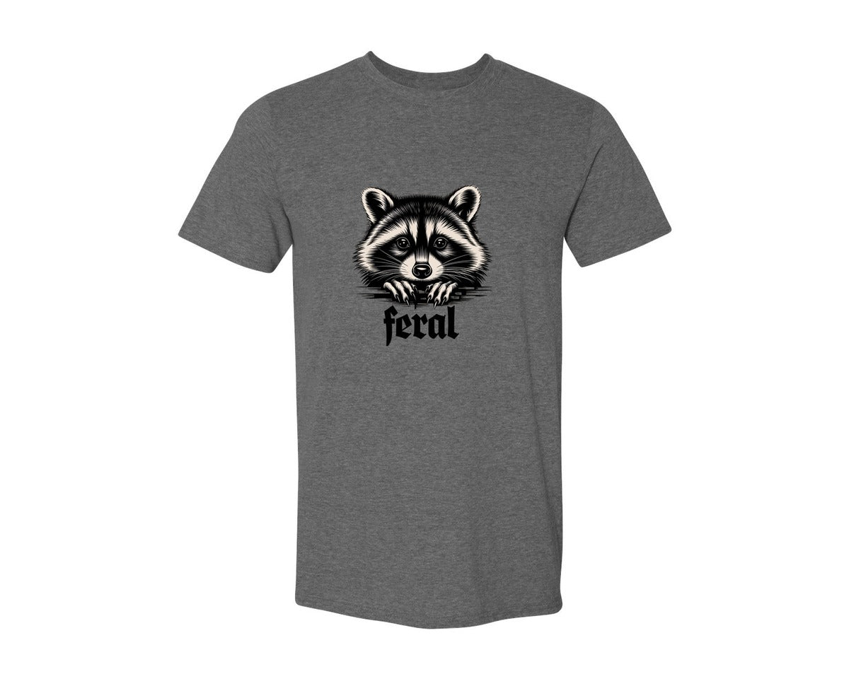 brand:Generic|color:Heather Dark Grey|Feral Raccoon Gothic Grunge Wild Graphic T-Shirt