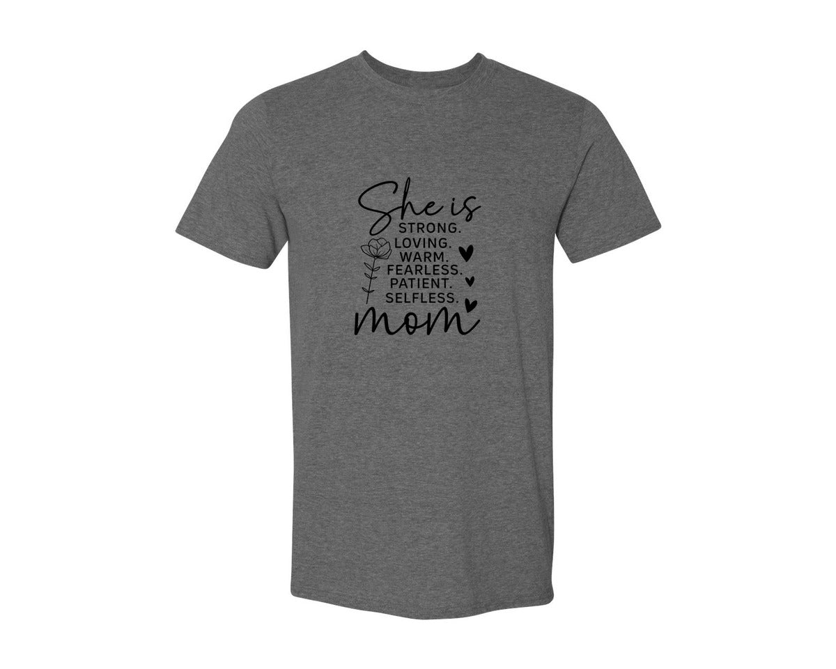 brand:Generic|color:Heather Dark Grey|She Is Strong Loved Mama Graphic T-Shirt