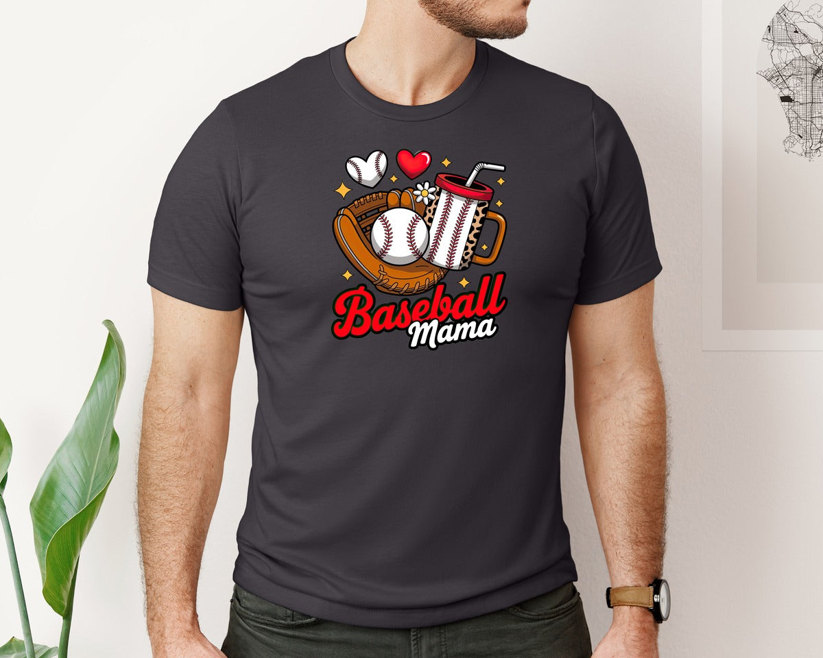 brand:Bella Canvas|color:Heather Dark Grey|Baseball Mama Leopard Design 6 Graphic T-Shirt