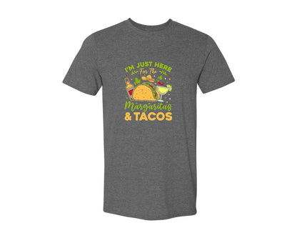 brand:Generic|color:Heather Dark Grey|Just Here For The Margaritas And Tacos Graphic T-Shirt