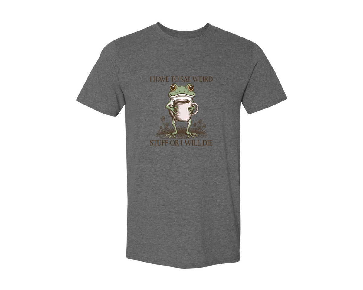 brand:Generic|color:Heather Dark Grey|Weird Frog Meme Retro Frog Quote Graphic T-Shirt
