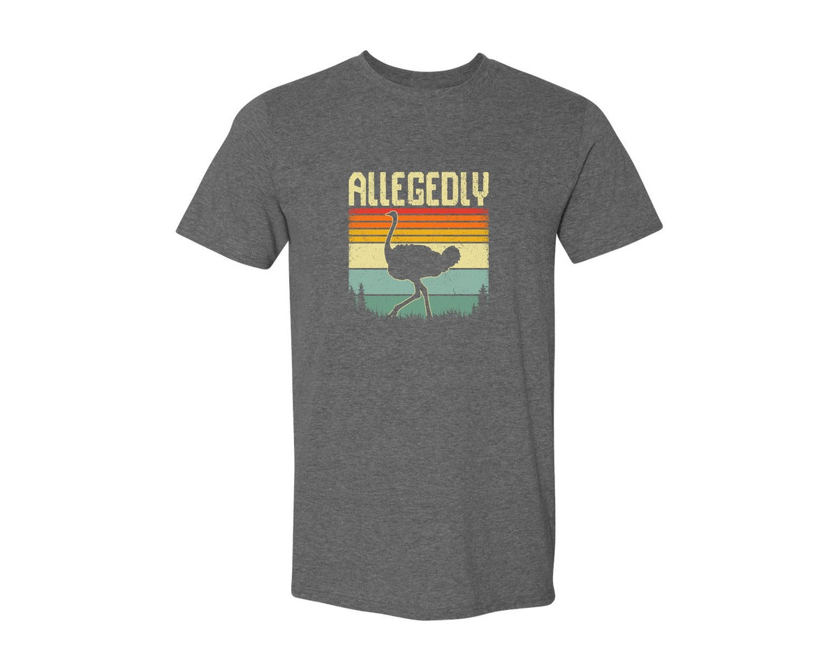 brand:Generic|color:Heather Dark Grey|Allegedly Ostrich Retro Funny T Shirt Graphic T-Shirt