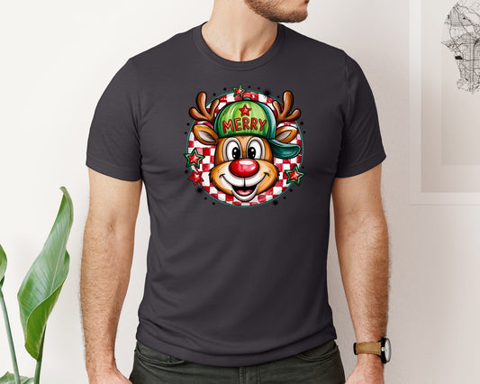 Boy Reindeer Hat Cap Merry Christmas Graphic T-Shirt