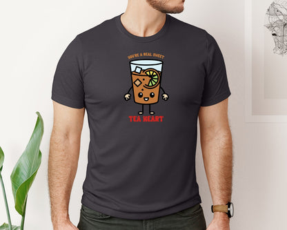 brand:Bella Canvas|color:Heather Dark Grey|Youre A Real Sweet Tea Heart Cute Pun Graphic T-Shirt