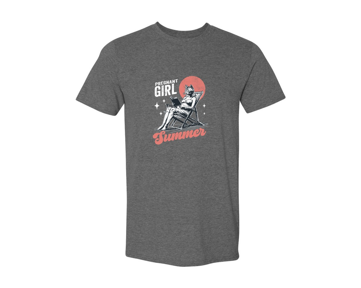 brand:Generic|color:Heather Dark Grey|Retro Pregnant Girl Summer Cat Shirt Graphic T-Shirt