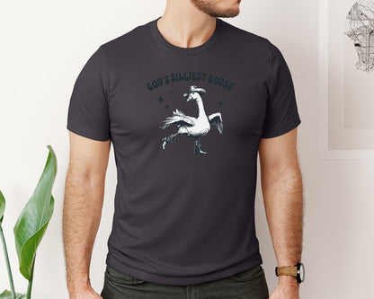 brand:Bella Canvas|color:Heather Dark Grey|Gods Silliest Cowboy Goose Dancing Shir Graphic T-Shirt