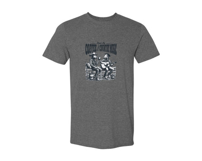 brand:Generic|color:Heather Dark Grey|Fueled By Coffee And Country Music Cow Graphic T-Shirt