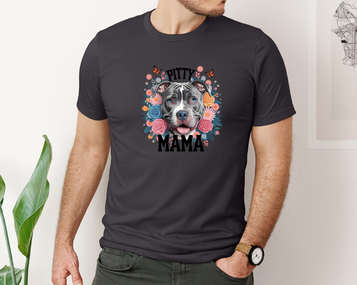 brand:Bella Canvas|color:Heather Dark Grey|Pitty Mama Cute Pitbull Dog Graphic T-Shirt