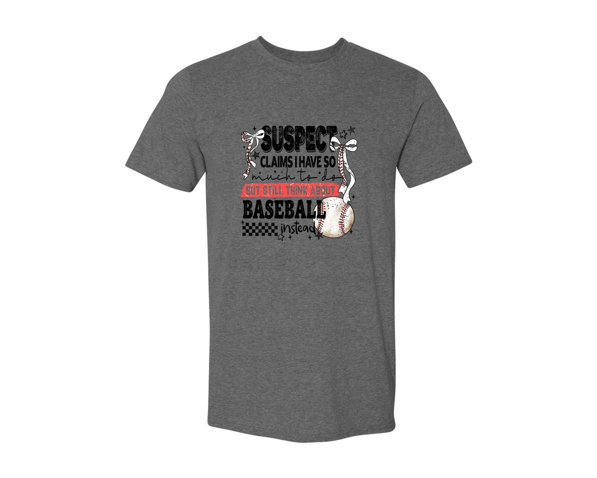 brand:Generic|color:Heather Dark Grey|Baseball Bow Mom Quote Retro Distressed Graphic T-Shirt