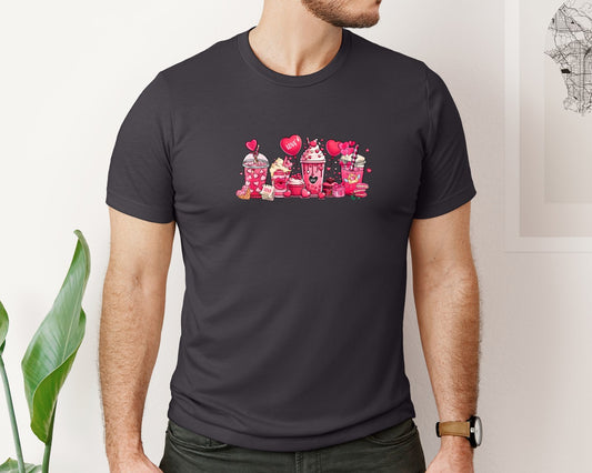 Retro Valentine Coffee Hearts Graphic T-Shirt
