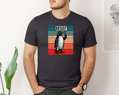 brand:Bella Canvas|color:Heather Dark Grey|Resist Penguin Graphic T-Shirt