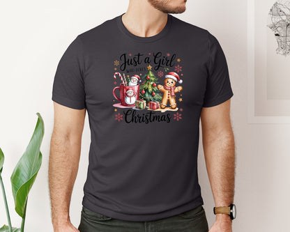 brand:Bella Canvas|color:Heather Dark Grey|Just A Girl Who Loves Christmas Pngxmas 11 Graphic T-Shirt