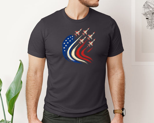 Patriotic Usa Flag Fighter Jets 4Th Graphic T-Shirt