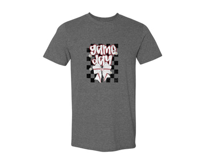 brand:Generic|color:Heather Dark Grey|Checkered Baseball Game Day Graphic T-Shirt