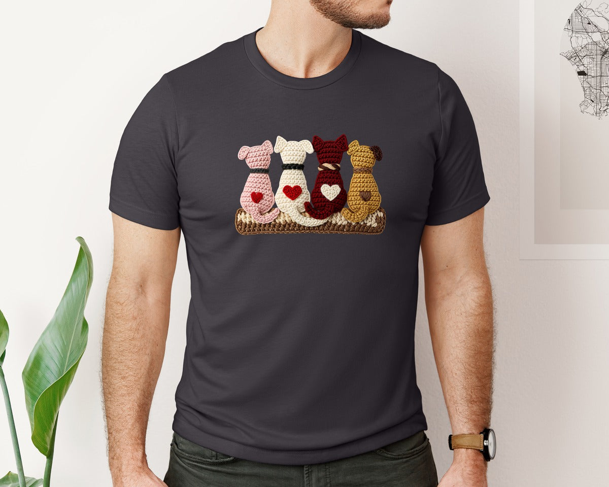 brand:Bella Canvas|color:Heather Dark Grey|Faux Crochet Valentine Dog Graphic T-Shirt