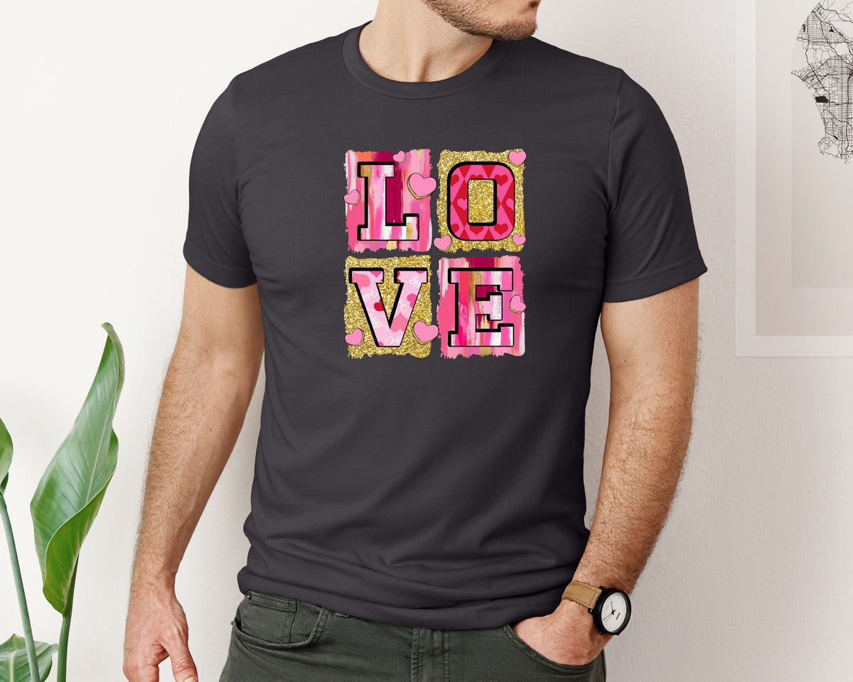 brand:Bella Canvas|color:Heather Dark Grey|Pink Valentines Day Love Coquette Graphic T-Shirt