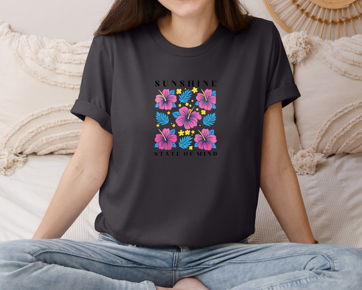 brand:Bella Canvas|color:Heather Dark Grey|Sunshine State Of Mind Summer Graphic T-Shirt