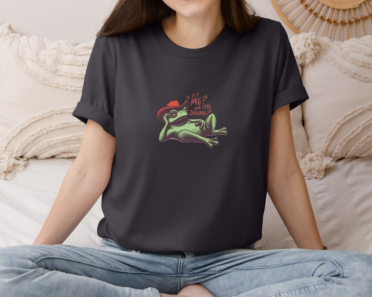 brand:Bella Canvas|color:Heather Dark Grey|Drama Frog Funny Cowboy Aesthetic Graphic T-Shirt