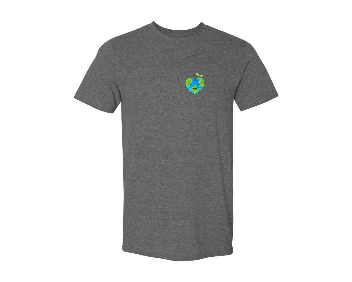 brand:Generic|color:Heather Dark Grey|Love Heart Earth Globe Pocket Design Graphic T-Shirt