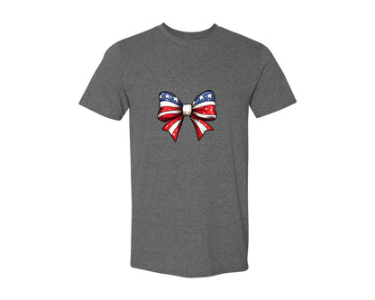 brand:Generic|color:Heather Dark Grey|Coquette Bow 4Th July American Flag 6 Graphic T-Shirt