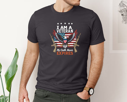 brand:Bella Canvas|color:Heather Dark Grey|I Am A Veteran My Oath Never Expires 8 Graphic T-Shirt