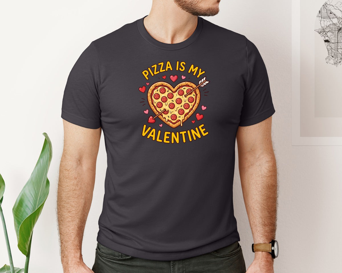 brand:Bella Canvas|color:Heather Dark Grey|Pizza Is My Valentine 4 Graphic T-Shirt