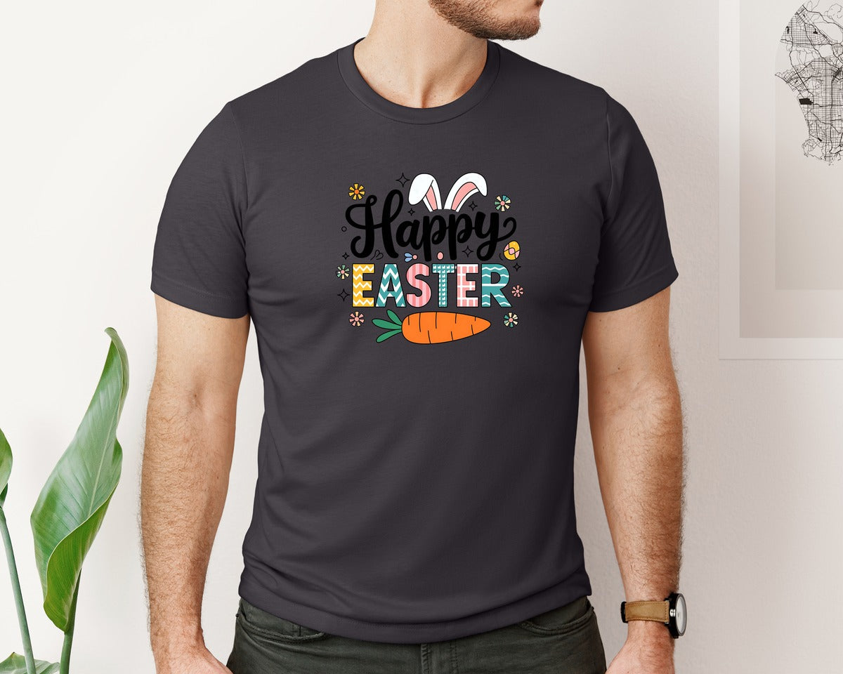 brand:Bella Canvas|color:Heather Dark Grey|Retro Happy Easter Design 7 Graphic T-Shirt