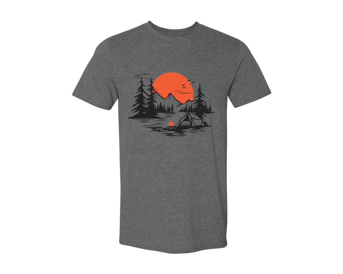brand:Generic|color:Heather Dark Grey|Sunset Camping Adventure T Shirt Design 9 Graphic T-Shirt