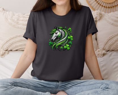 brand:Bella Canvas|color:Heather Dark Grey|St Patricks Day Horse Lucky Graphic T-Shirt
