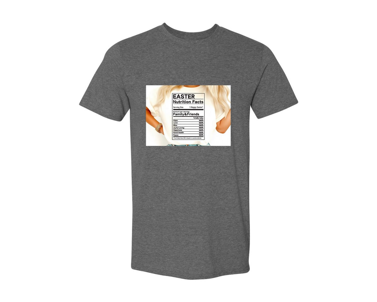 brand:Generic|color:Heather Dark Grey|Easter Nutrition Facts Easter 2 Graphic T-Shirt