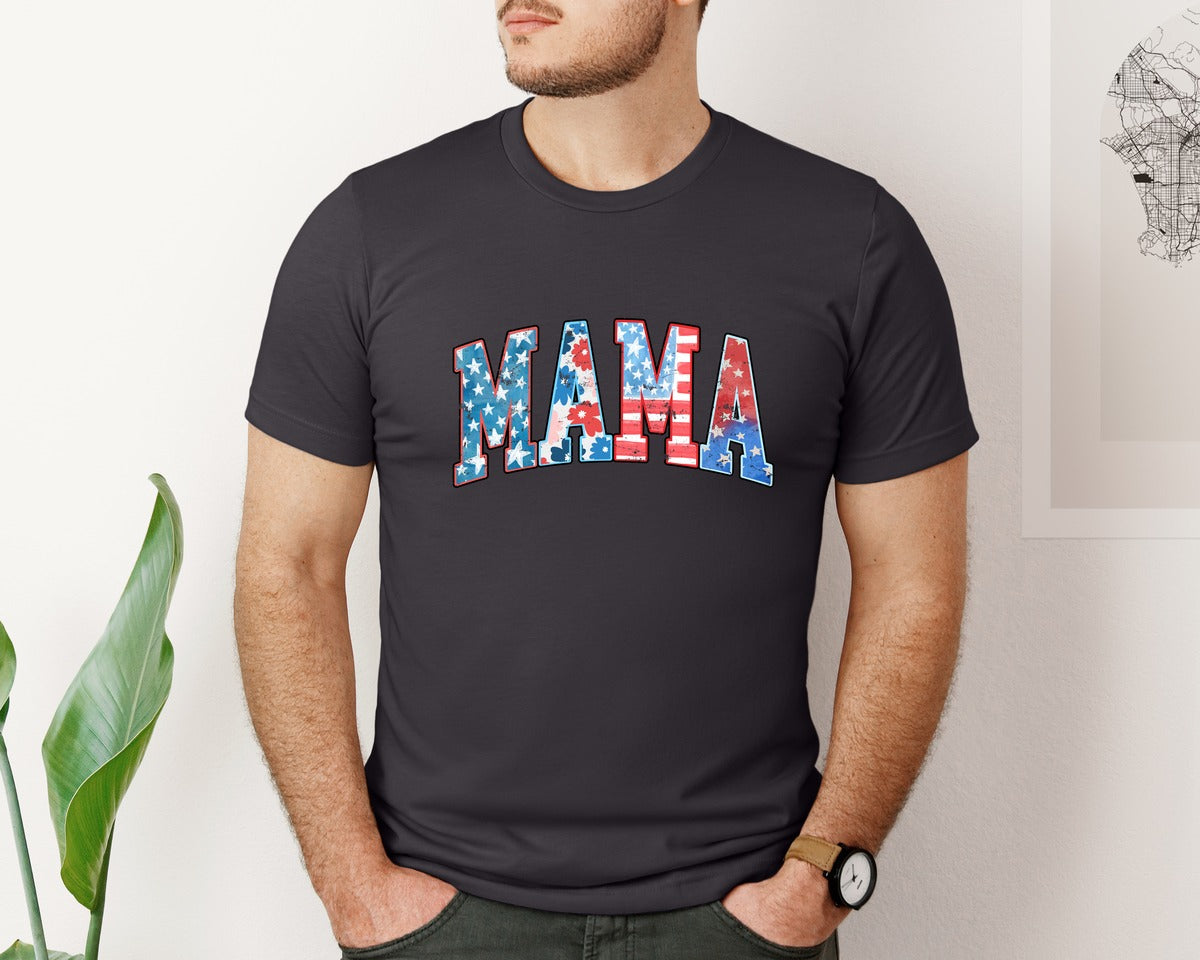 brand:Bella Canvas|color:Heather Dark Grey|American Mama Retro 4Th Of July Varsity 2 Graphic T-Shirt