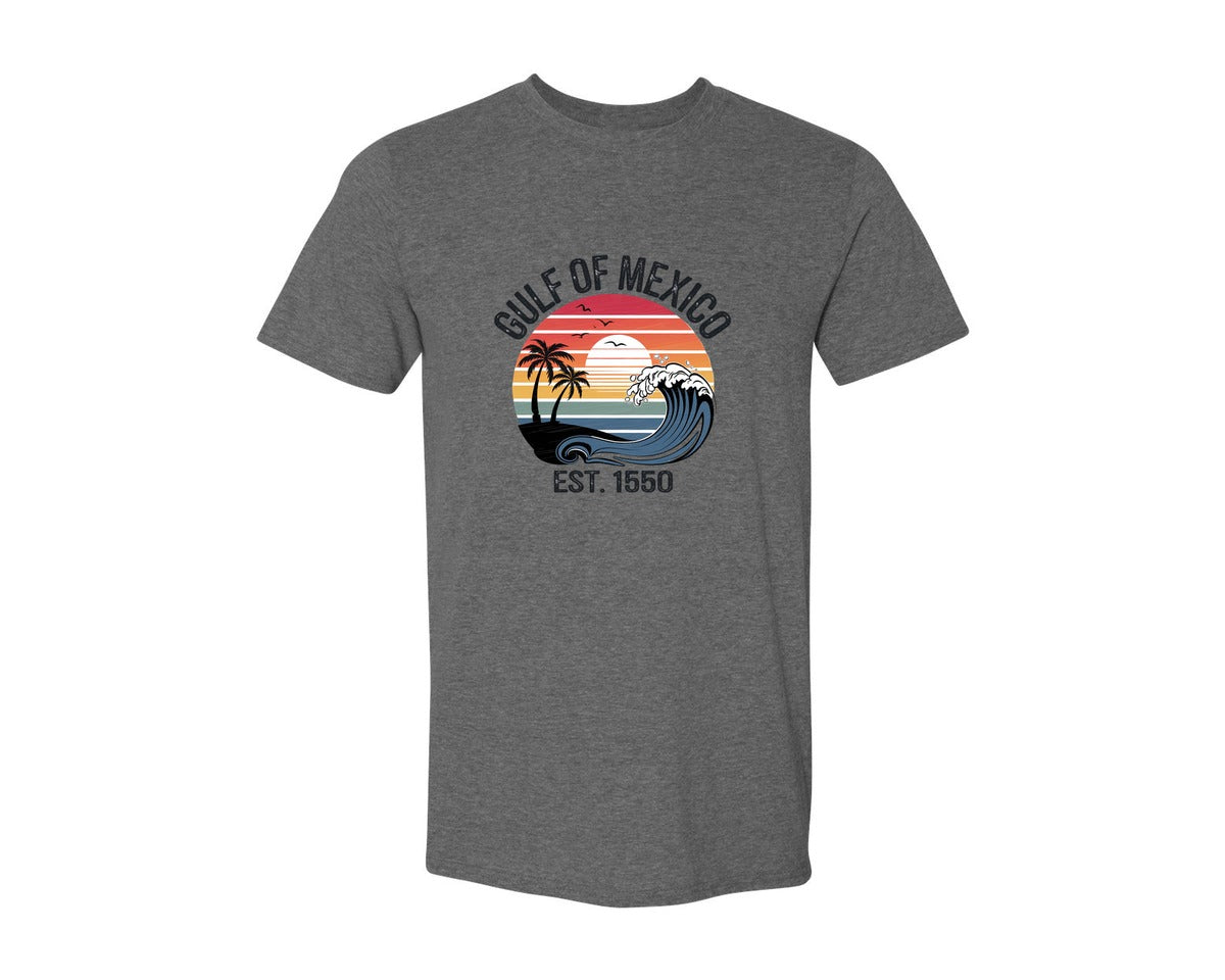 brand:Generic|color:Heather Dark Grey|Gulf Of Mexico Sunset Graphic T-Shirt