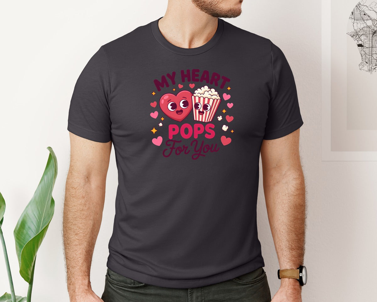 brand:Bella Canvas|color:Heather Dark Grey|Retro My Heart Pops For You 3 Graphic T-Shirt