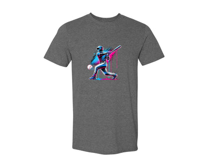 brand:Generic|color:Heather Dark Grey|Baseball Player Ice Cream Drip Baseball Graphic T-Shirt