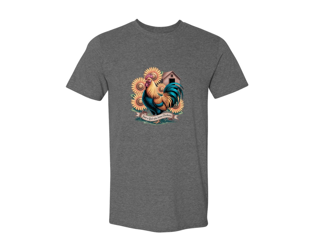 brand:Generic|color:Heather Dark Grey|Just A Girl Who Loves Chickens 10 Graphic T-Shirt