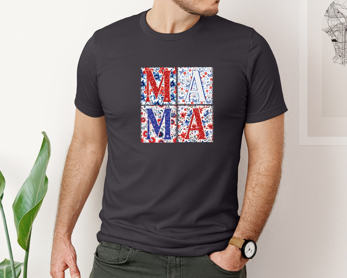 brand:Bella Canvas|color:Heather Dark Grey|4Th Of July Mama Patriotic Mom Graphic T-Shirt