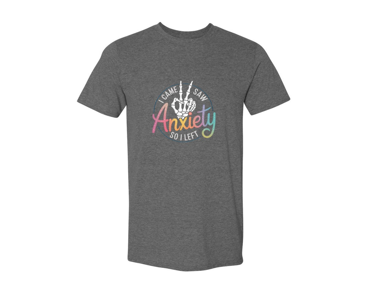 brand:Generic|color:Heather Dark Grey|I Came I Saw Anxiety Gothic 3 Graphic T-Shirt