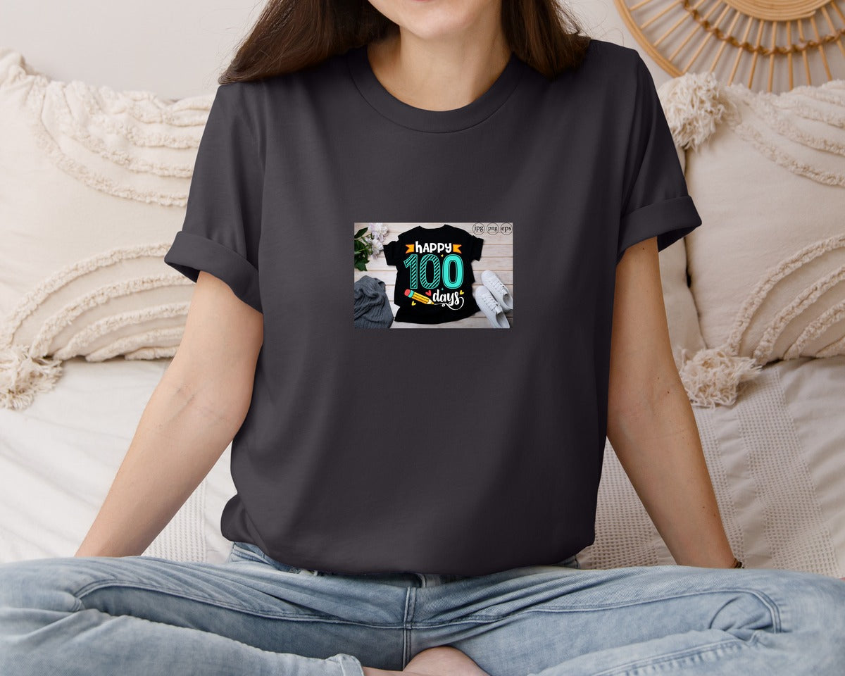 brand:Bella Canvas|color:Heather Dark Grey|100 Days Of School Shirt 10 Graphic T-Shirt