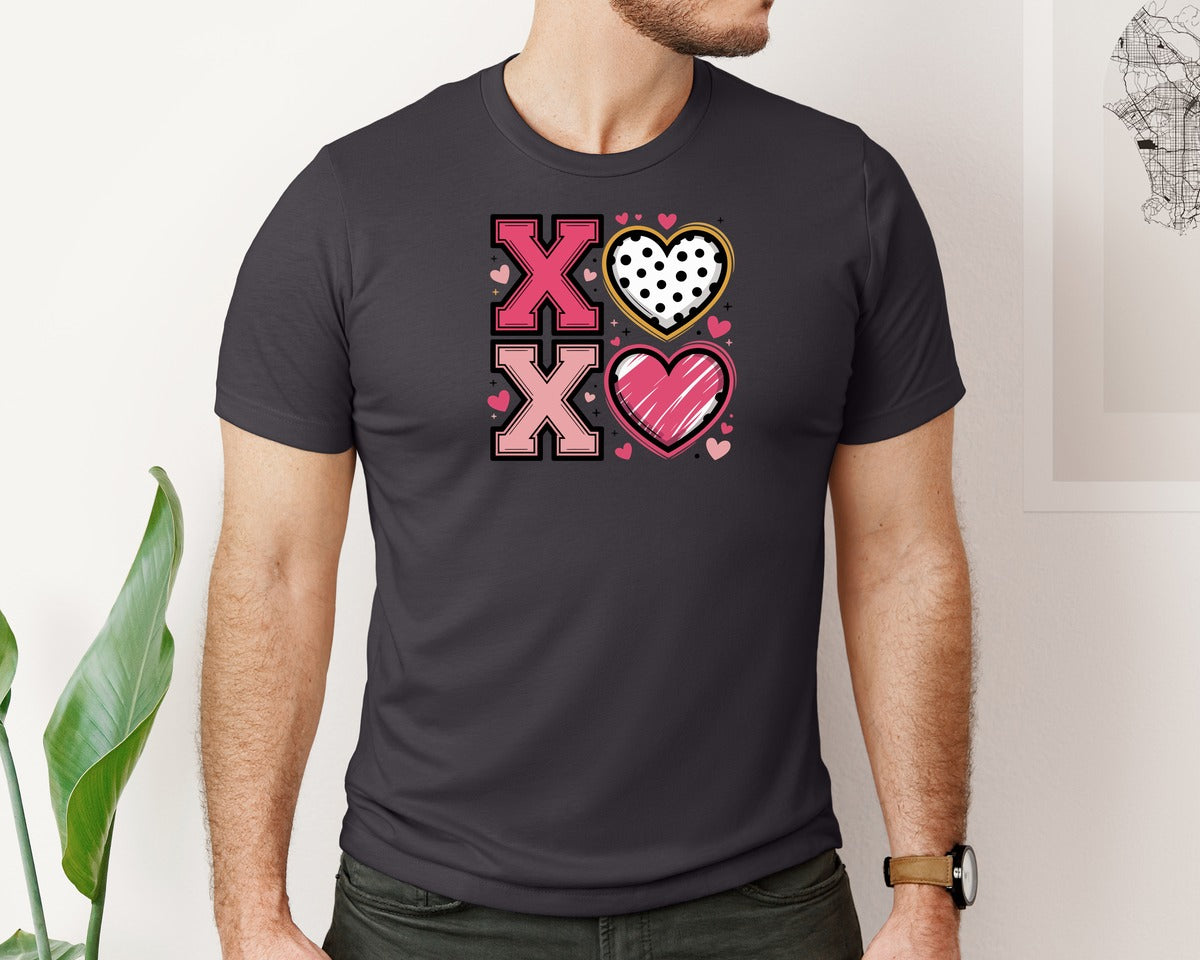 brand:Bella Canvas|color:Heather Dark Grey|Xoxo Valentines Day Graphic T-Shirt