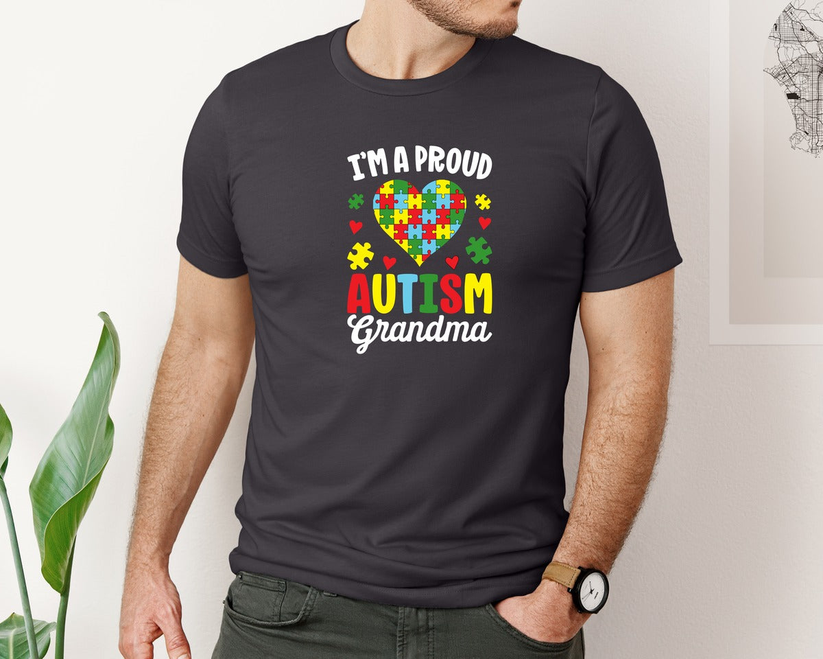 brand:Bella Canvas|color:Heather Dark Grey|Im A Proud Autism Grandma T Shirt Graphic T-Shirt
