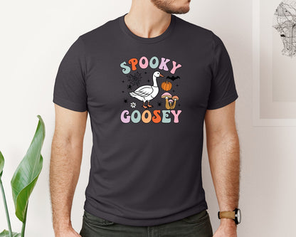 brand:Bella Canvas|color:Heather Dark Grey|Spooky Goosey Skeleton Goose 3 Graphic T-Shirt