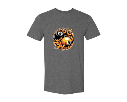 brand:Generic|color:Heather Dark Grey|Flaming 8 9 Ball Billiards Graphic T-Shirt